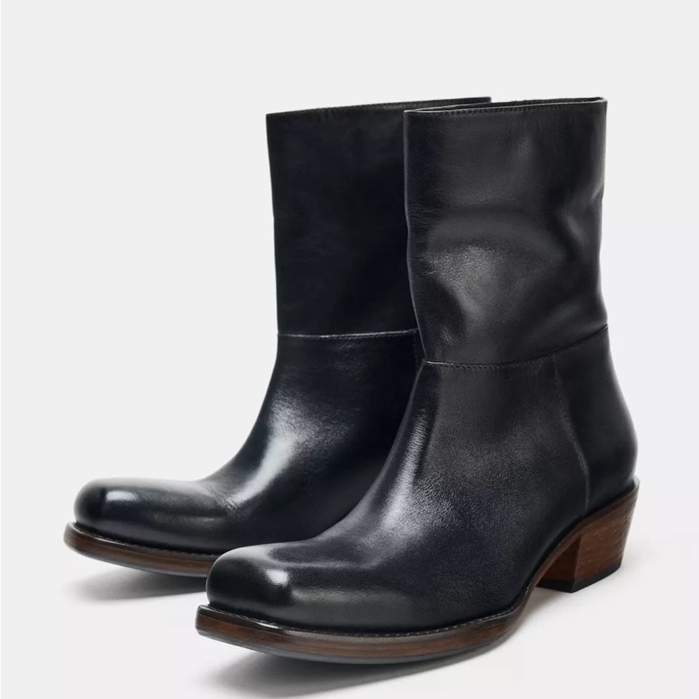 Zara leather cowboy Ankle Boots
